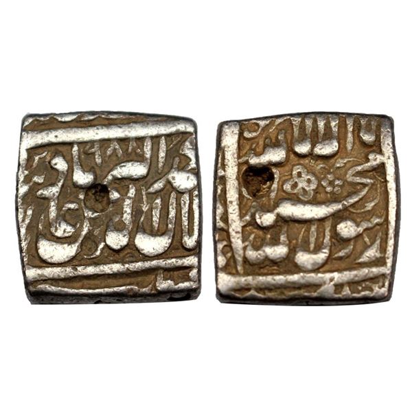 Akbar (1556-1605) - silver 'Kalima' type square rupee, Bang mint (by style), AH 988, KM A86.1, 11.04