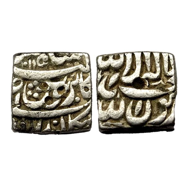 Mughal, Akbar (AH 963-1014, 1556-1605 AD), Silver Square Rupee, Bangala Mint "Kabe Roshan" couplet,