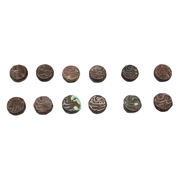 Akbar (1556-1605 AD), Copper Dam (12), Delhi Mint, Complete set of 12 Different months, KM 32.9. (12