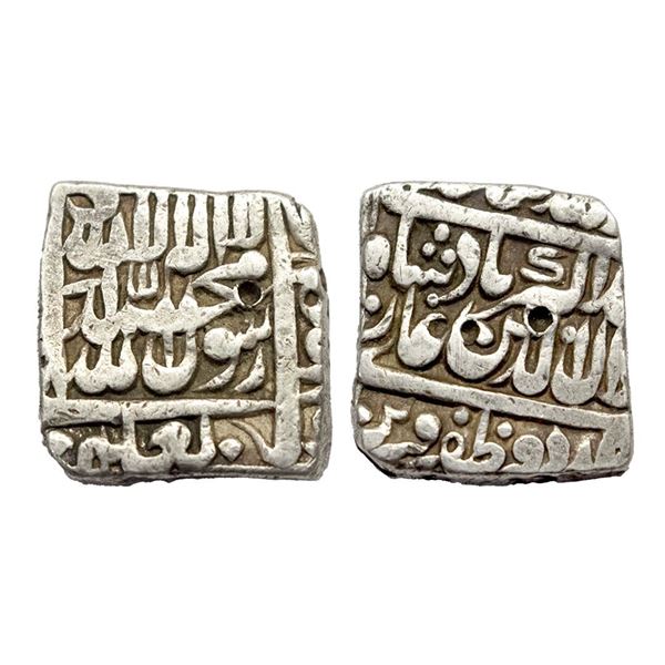 Mughal, Akbar (AH 963-1014, 1556-1605 AD), Silver Square Rupee, Urdu Zafar Qarin Mint, KM # 82.8, 11