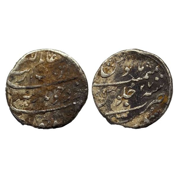 Aurangzeb (1658-1707 AD), silver rupee, surat mint,RY 27 ,11.42g.