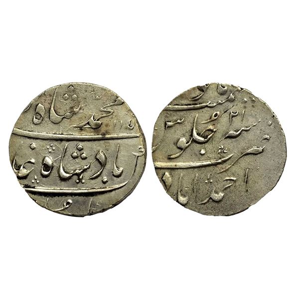 Muhammad Shah (1719-1748 AD), silver rupee, Ahmadabad mint, AH 115x/RY 21, KM 436.1, 11.52g.