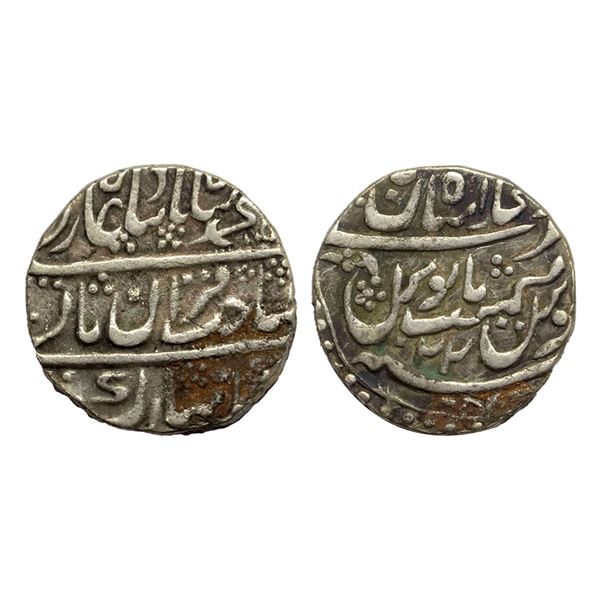 Muhammad Shah (1719 - 1748 AD), silver rupee shaib quran type shahjahanabad mint, RY 22,10.68g .
