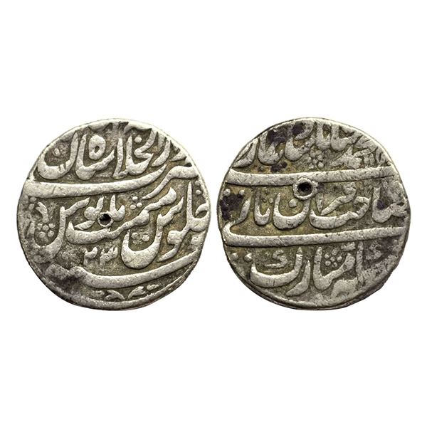Muhammad Shah (1719 - 1748 AD), silver rupee shaib quran type shahjahanabad mint, AH 115x/ RY 23 ,11
