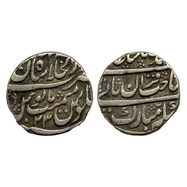 Muhammad Shah (1719 - 1748 AD), silver rupee shaib quran type shahjahanabad mint, RY 23, 11.25g.
