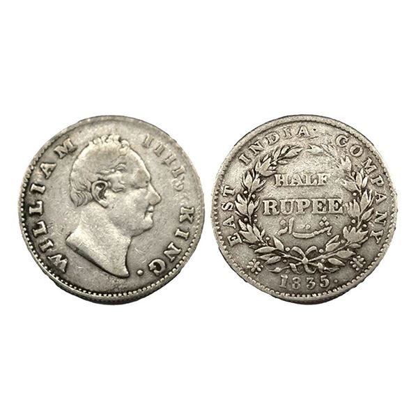 William IV, Silver 1/2 Rupee, F incuse.