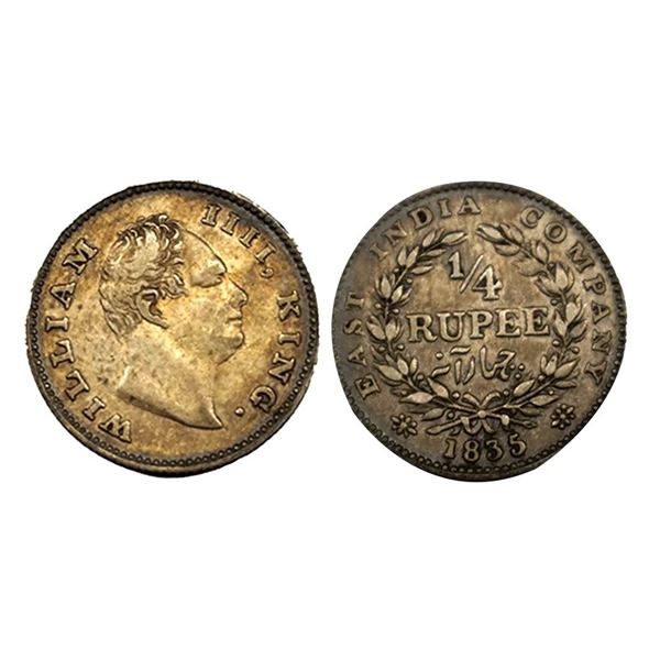 William IV, Silver 1/4 Rupee, F incuse.