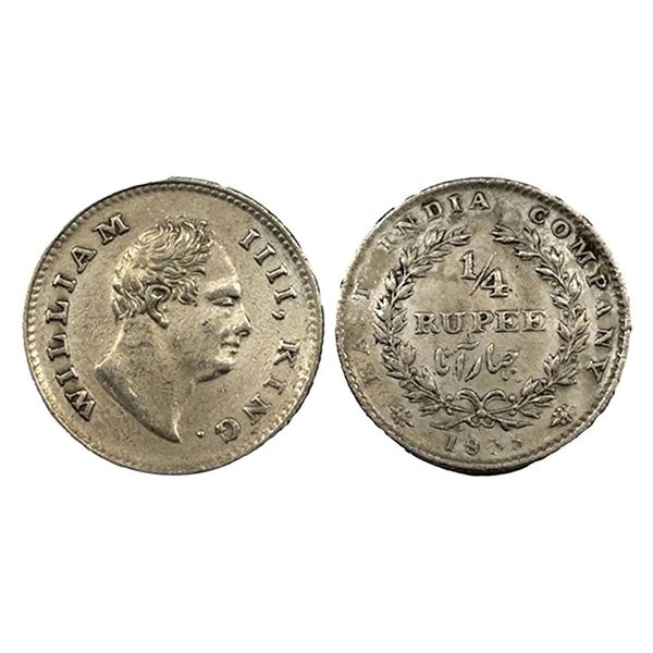 William IV, Silver 1/4 Rupee, F Raised.