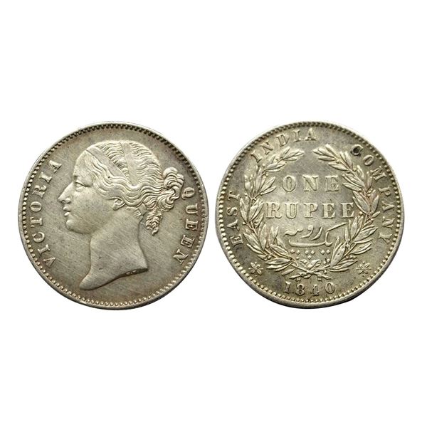 Victoria Queen, Silver Rupee, 1840, divided legend, Calcutta/ Bombay Mint, 28 berries,