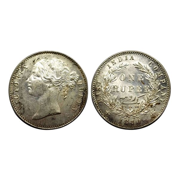 Victoria Queen, Silver Rupee, 1840, divided legend, Calcutta/ Bombay Mint, 28 berries,