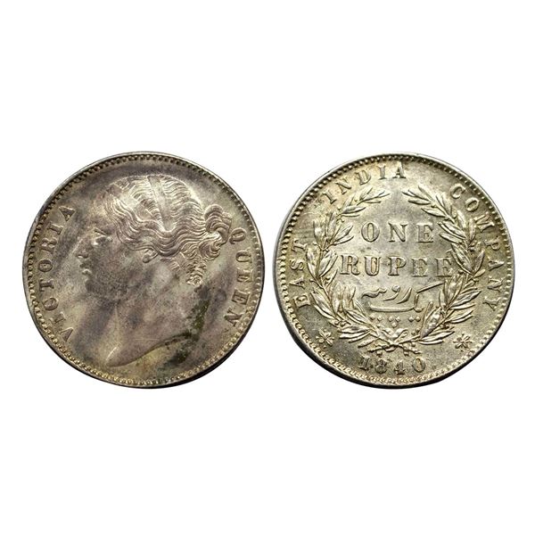 Victoria Queen, Silver Rupee, 1840, divided legend, Calcutta/ Bombay Mint, 28 berries,