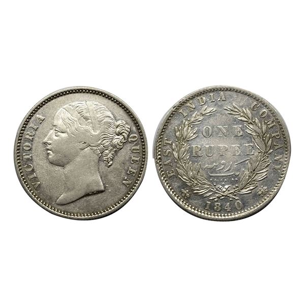 Victoria Queen, Silver Rupee, 1840, divided legend, Calcutta/ Bombay Mint, 28 berries,