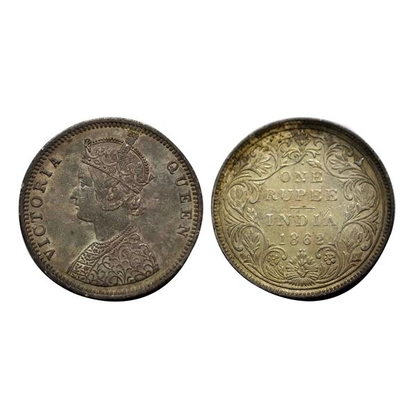 Victoria Queen, Silver Rupee, 1862, Obv. C,1/2 dots, Bombay Mint,