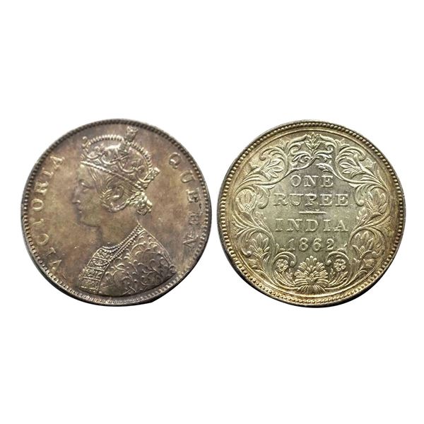 Victoria Queen, Silver Rupee, 1862, Obv. A, Calcutta/Madras Mint,