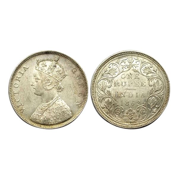 Victoria Queen, Silver Rupee, 1862, Obv. A, 0/4 dots, Bombay Mint,