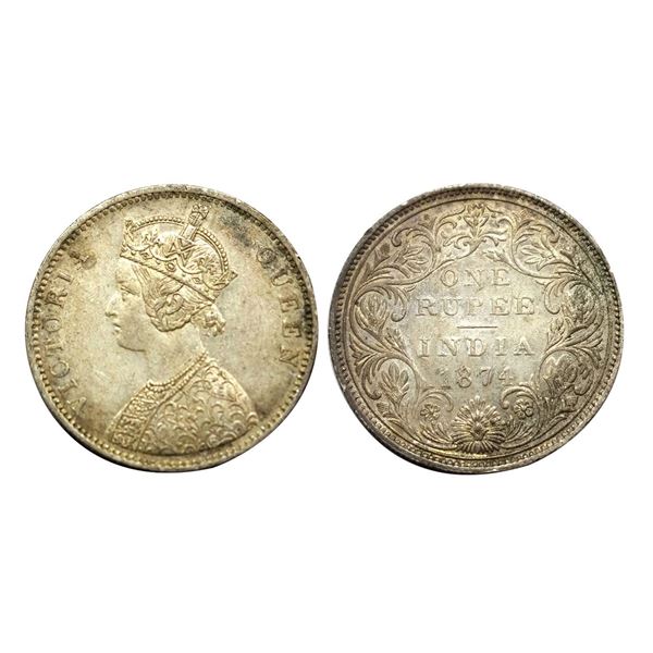 Victoria Queen, Silver Rupee, 1874, Obv. A/Rev. II, Bombay Mint,