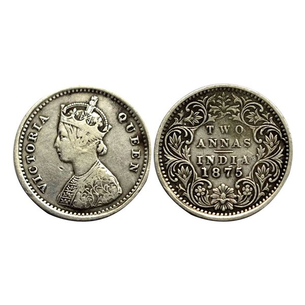 Victoria Queen, Silver 2 Annas, 1875  Calcutta Mint, PR # 489/GK # 742, 1.40g