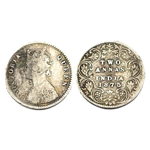 Victoria Queen, silver 2 annas, 1875, Calcutta mint, A/I/no mm, PR 489, 1.38g, fine, Rare.