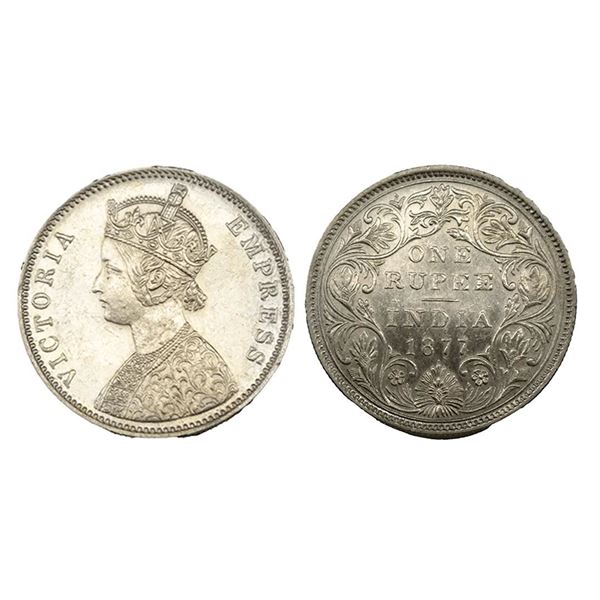 Victoria Empress, Silver Rupee, 1877, Bombay Mint, A6/II/Dot,