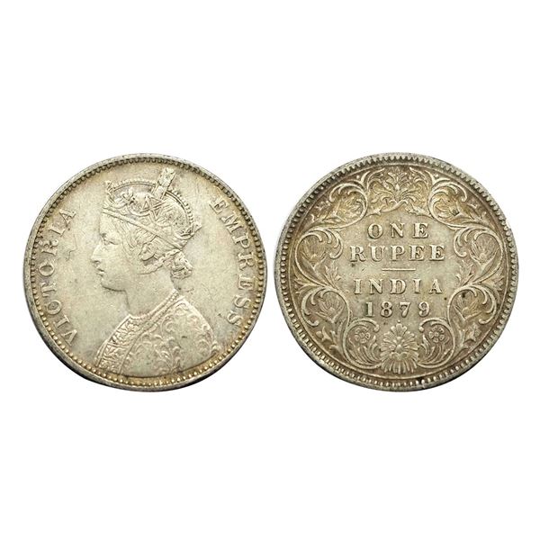Victoria Empress, Silver Rupee, 1879,Obv. A/ Rev. I, Bombay Mint dot,