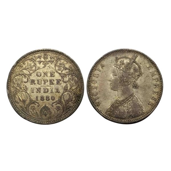 Victoria Empress, Silver Rupee, 1880,Obv. A/ Rev. II, Bombay Mint dot,