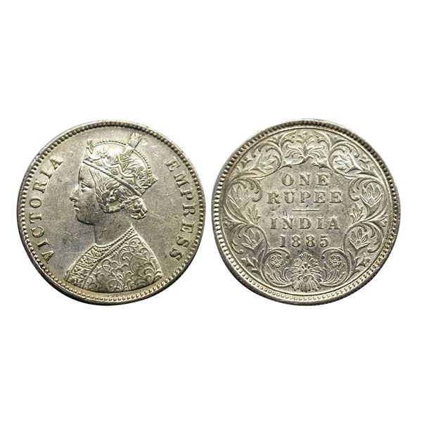 Victoria Empress, Silver Rupee, 1885,Obv. A/ Rev. I, Calcutta Mint "C" Incuse,