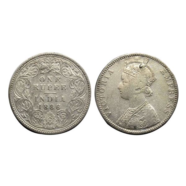 Victoria Empress, Silver Rupee, 1886,Obv. A/ Rev. I, Bombay Mint "B" Incuse,