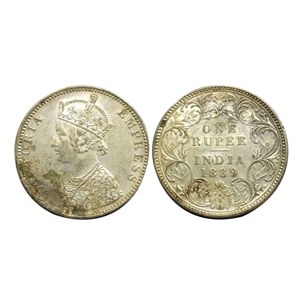 Victoria Empress, Silver Rupee, 1889,Obv. A/ Rev. I, Bombay Mint "B" Incuse,