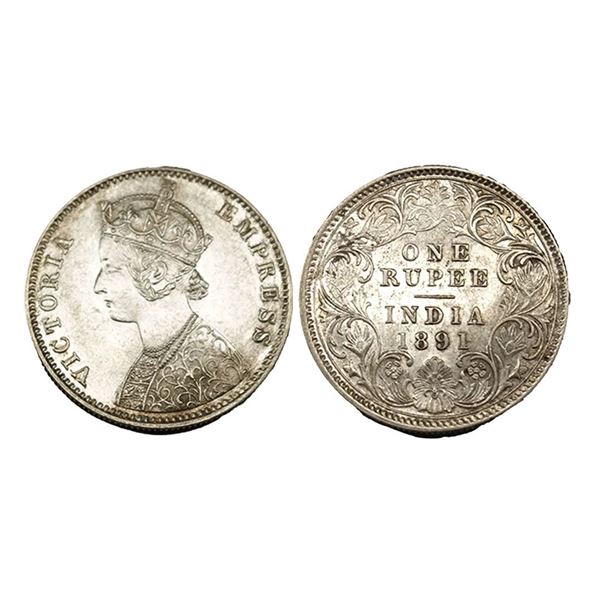 Victoria Empress, SIlver Rupee, 1891, Calcutta Mint.