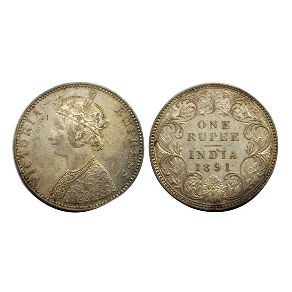 Victoria Empress, Silver Rupee, 1891,Obv. A/ Rev. I, Bombay Mint "B" Incuse,