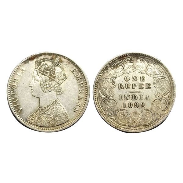 Victoria Empress, Silver Rupee, 1892,Obv. A/ Rev. I, Calcutta Mint "C" Incuse,