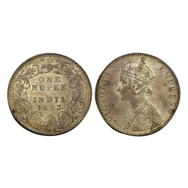 Victoria Empress, Silver Rupee, 1893,Obv. A/ Rev. I, Bombay Mint "B" Incuse,