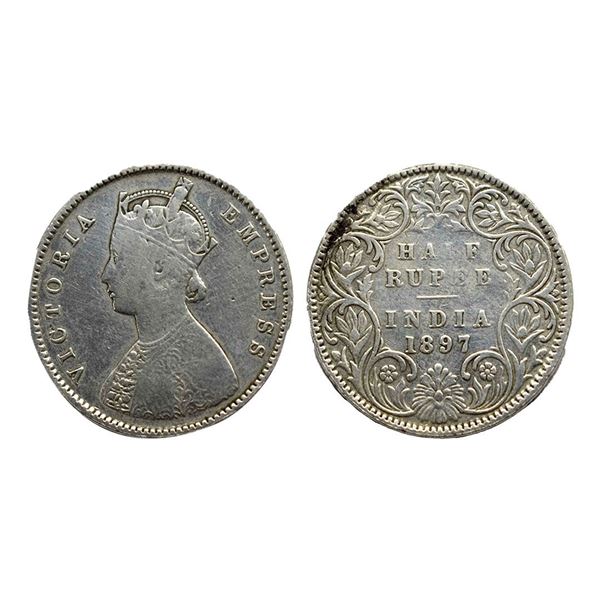 Victoria Empress, 1897 AD, Silver ½ Rupee, Calcutta Mint, Prid # 280, very fine, 5.65g.