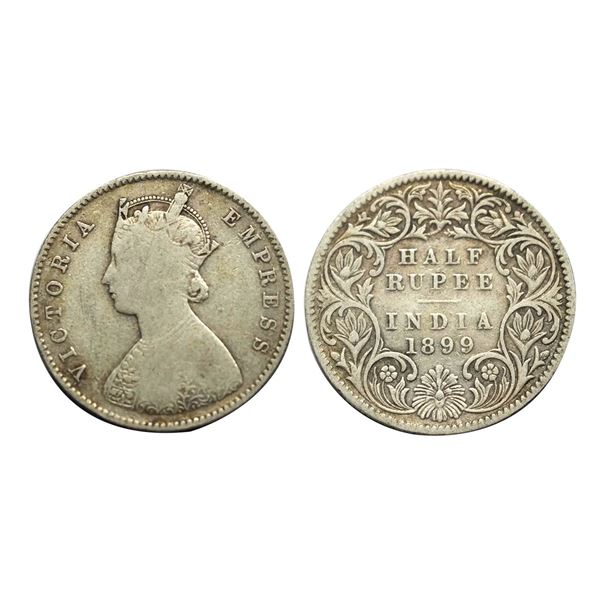 Victoria Empress, Silver 1/2, 1899, Calcutta Mint,