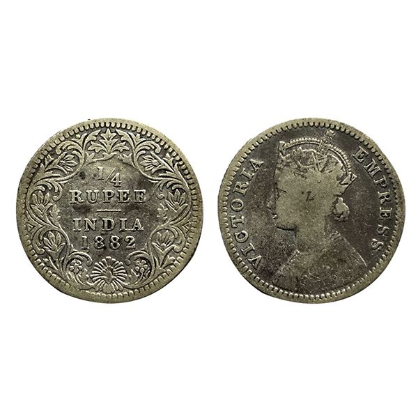 Victoria Empress, Silver 1/4 Rupee, 1882, Calcutta Mint,2.8g