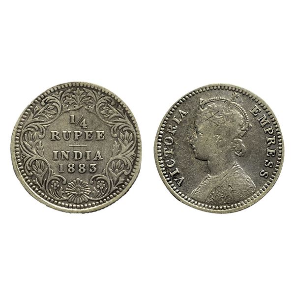 Victoria Empress,Silver 1/4 Rupee, 1883, Calcutta Mint,2.85g.
