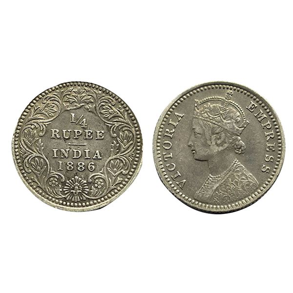 Victoria Empress,Silver 1/4 Rupee, 1886, Calcutta Mint,2.88g.