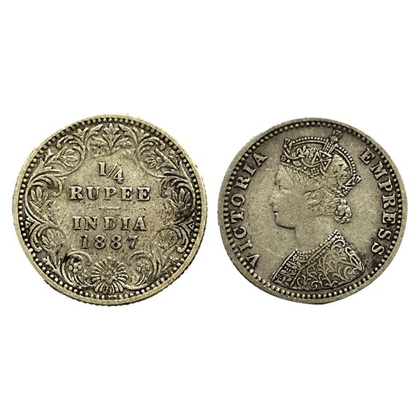 Victoria Empress, Silver 1/4 Rupee, 1887, Calcutta Mint, 2.86g.