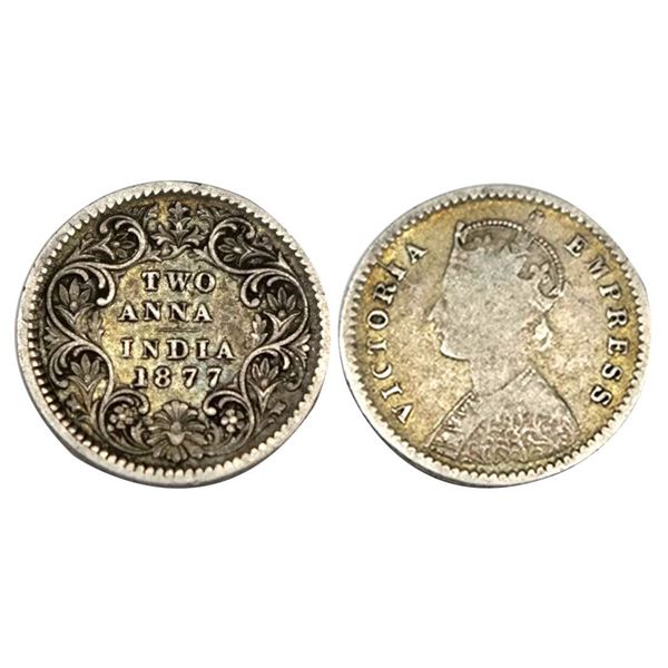 Victoria Empress, Silver Two Annas, 1877, 1.44g, Calcutta Mint.