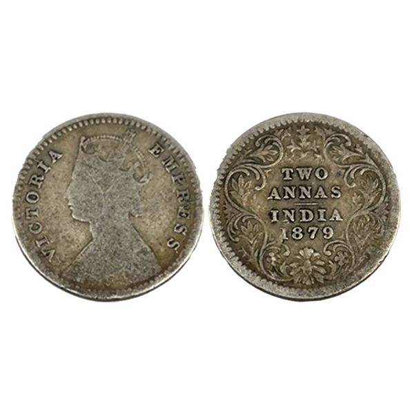 Victoria Empress, silver 2 annas, 1879, Calcutta mint, 1.36g, 'C' incused. PR 494.