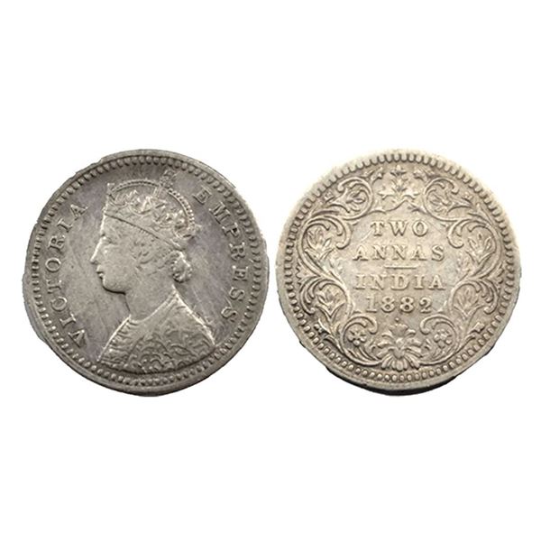 Victoria Empress, Silver Two Annas, 1882, Bombay Mint, B/1 dot.