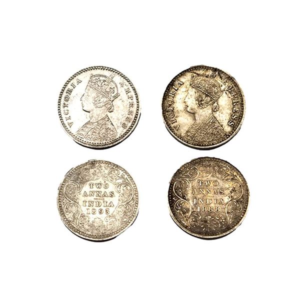Victoria Empress, Silver Two Annas (2pcs), 1888, Bombay MInt, 1893, Calcutta Mint.