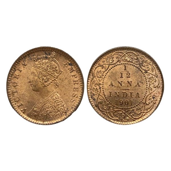 Victoria Empress, 1901 AD, Copper 1/12 Anna, Calcutta Mint, Prid # 805, Uncirculated, 2.13g.