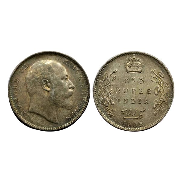 Edward VII, Silver  Rupee, 1905,  Bombay Mint, Dot on Stem,