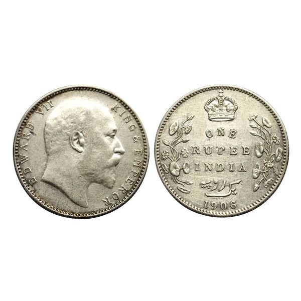 Edward VII, Silver  Rupee, 1906,  Bombay Mint, Dot on Stem,