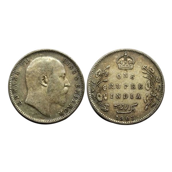 Edward VII, Silver  Rupee, 1907,  Bombay Mint, Dot on Stem,