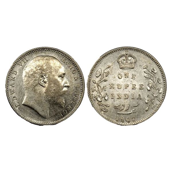 Edward VII, Silver Rupee, 1907, Bombay Mint, Thin 7 in 1907.