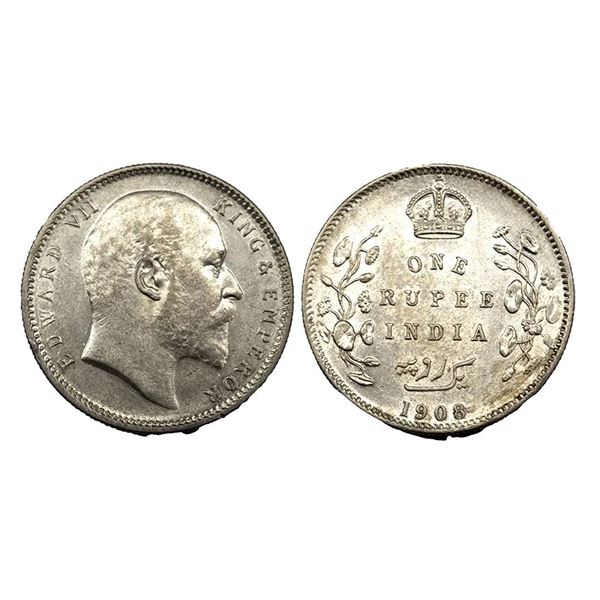 Edward VII, Silver Rupee, 1908, Calcutta Mint.