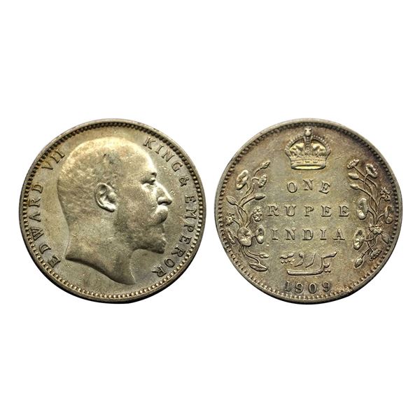 Edward VII, Silver  Rupee, 1909,  Bombay Mint, Dot on Stem,