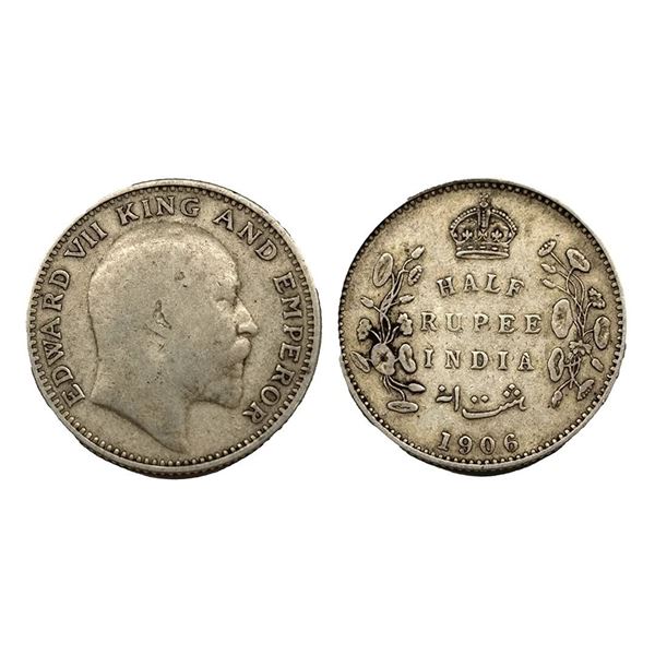 Edward VII, Silver 1/2 Rupee, 1906, Bombay Mint.